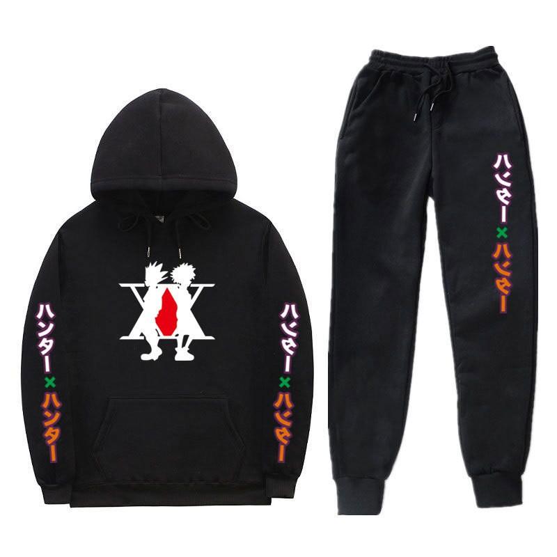 Mens Winter Warm Hooded Sweatshirt Pants Set Anime Inspired Casual Tracksuit Cotton Blend Thick Fleece Lined