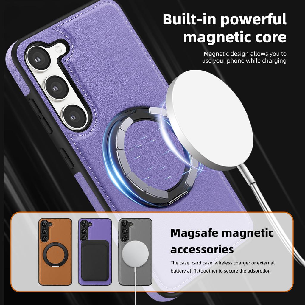 Etui na Samsunga Galaxy S23+ z pierścieniową podpórką, kompatybilne z MagSafe, tylna okładka ze skóry PU