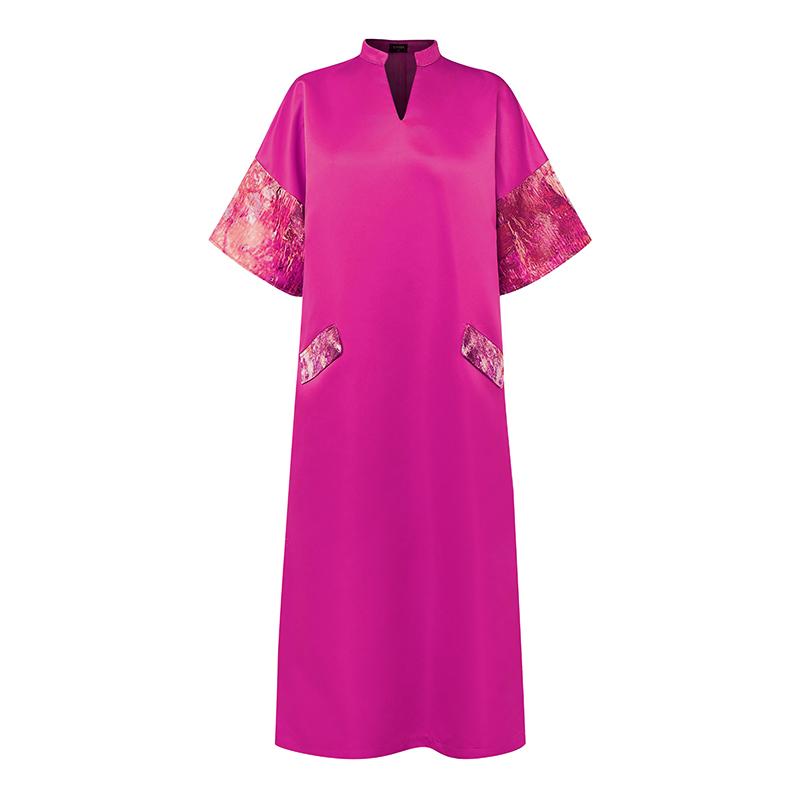 

M-XXXXXL Женское платье-кафтан с V-образным вырезом и коротким рукавом с принтом, повседневное, свободное, с разрезами 5XL темно-розовый