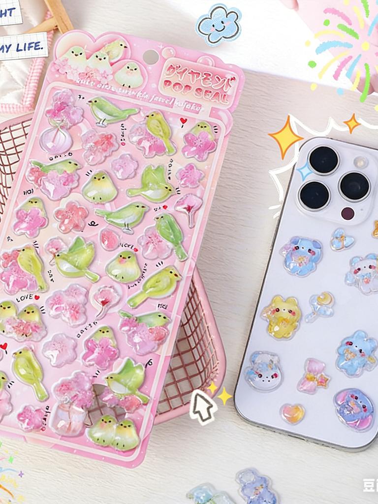 3D Japanese Three-Dimensional Embossed Cute And Fun Stickers Cartoon Cute Decompressed Children'S Decorative Stickers With Bird