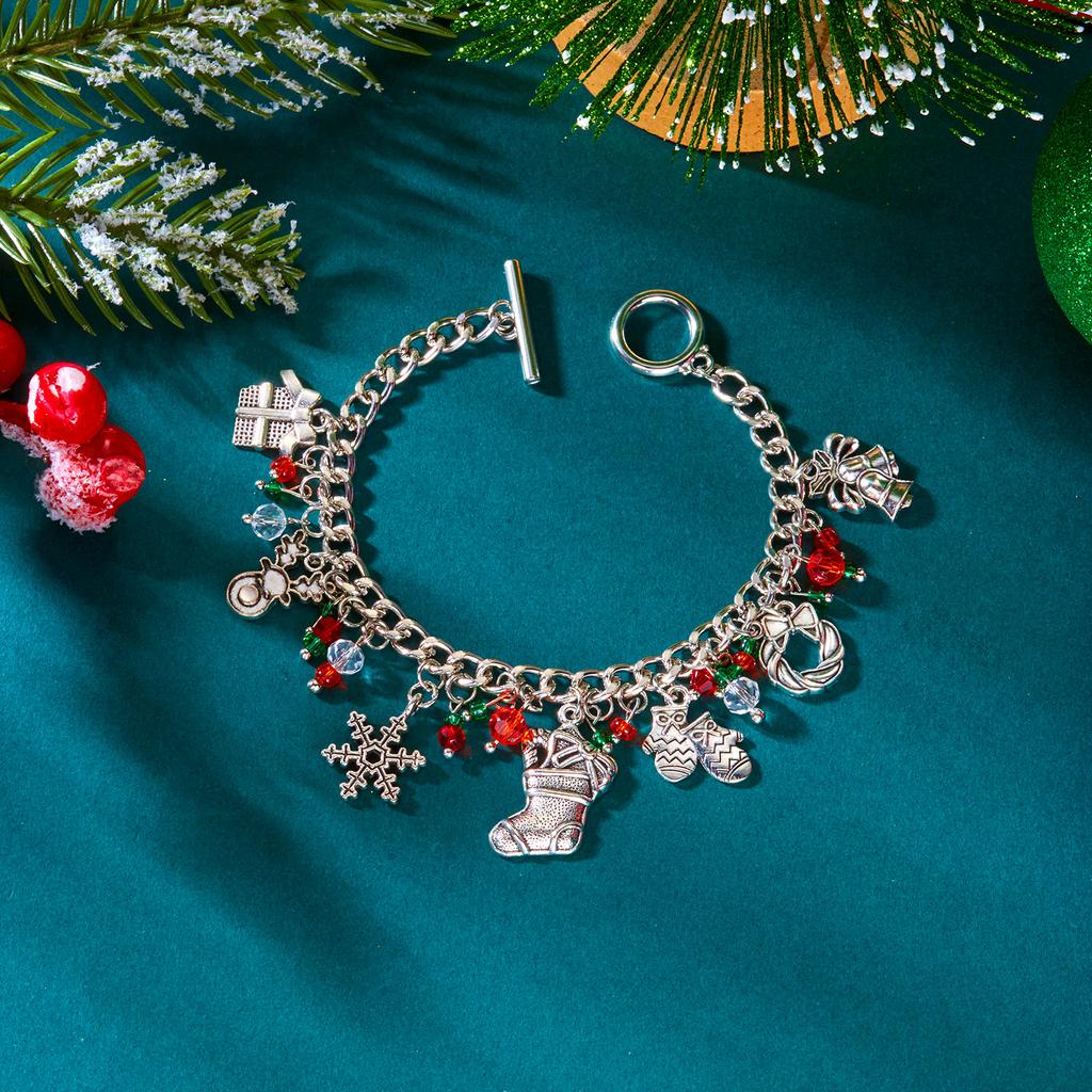 Creative Christmas Metal Chain Bracelet for Women Christmas Tree Snowflake Santa Claus Bell Bracelet Xmas Holiday Party Jewelry