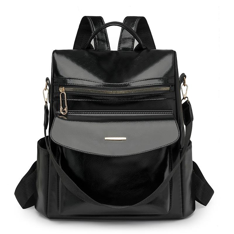 Backpack Female Retro Fashion Schoolbag PU Casual Middle-aged Backpack