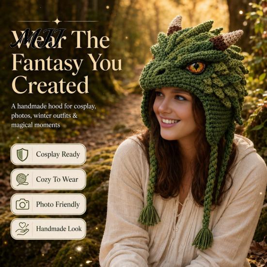 Halloween Cosplay Hat Kit Fantasy Hood Crochet Kit, Cute Animal DIY Dragon Unicorn Making Supplies Skull Earflap Craft for Adults, Handmade
