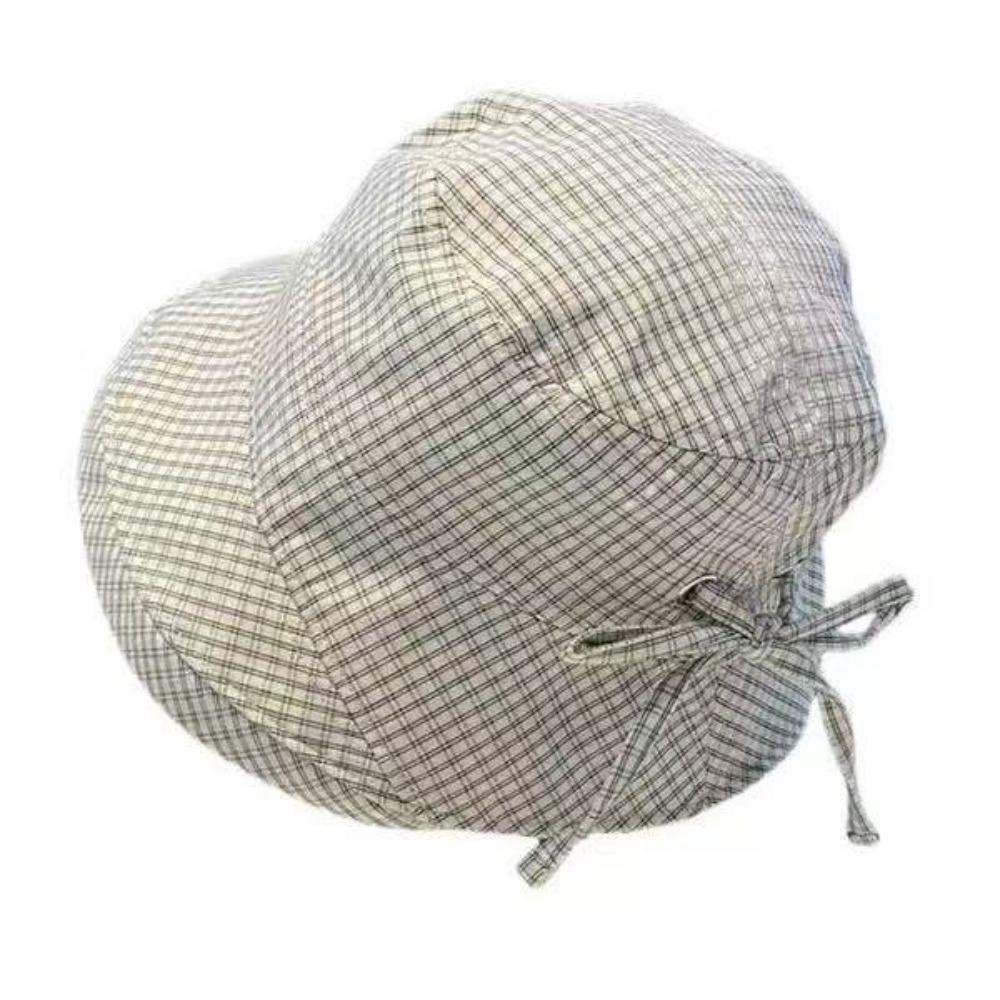 Korean Style Wide Brim Bucket Hats Summer Sunshade Basin Caps Plaid Bucket Hats  Sun Protection