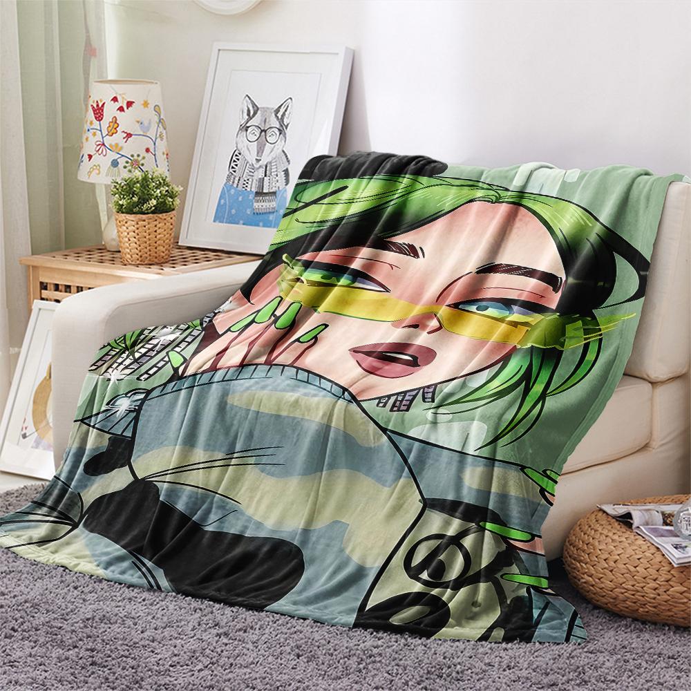 1PC Billie Eilish Print Flannel Blanket, High quality All Seasons, Home Decor, Warmth and Comfort, Perfect for Christmas Gifts