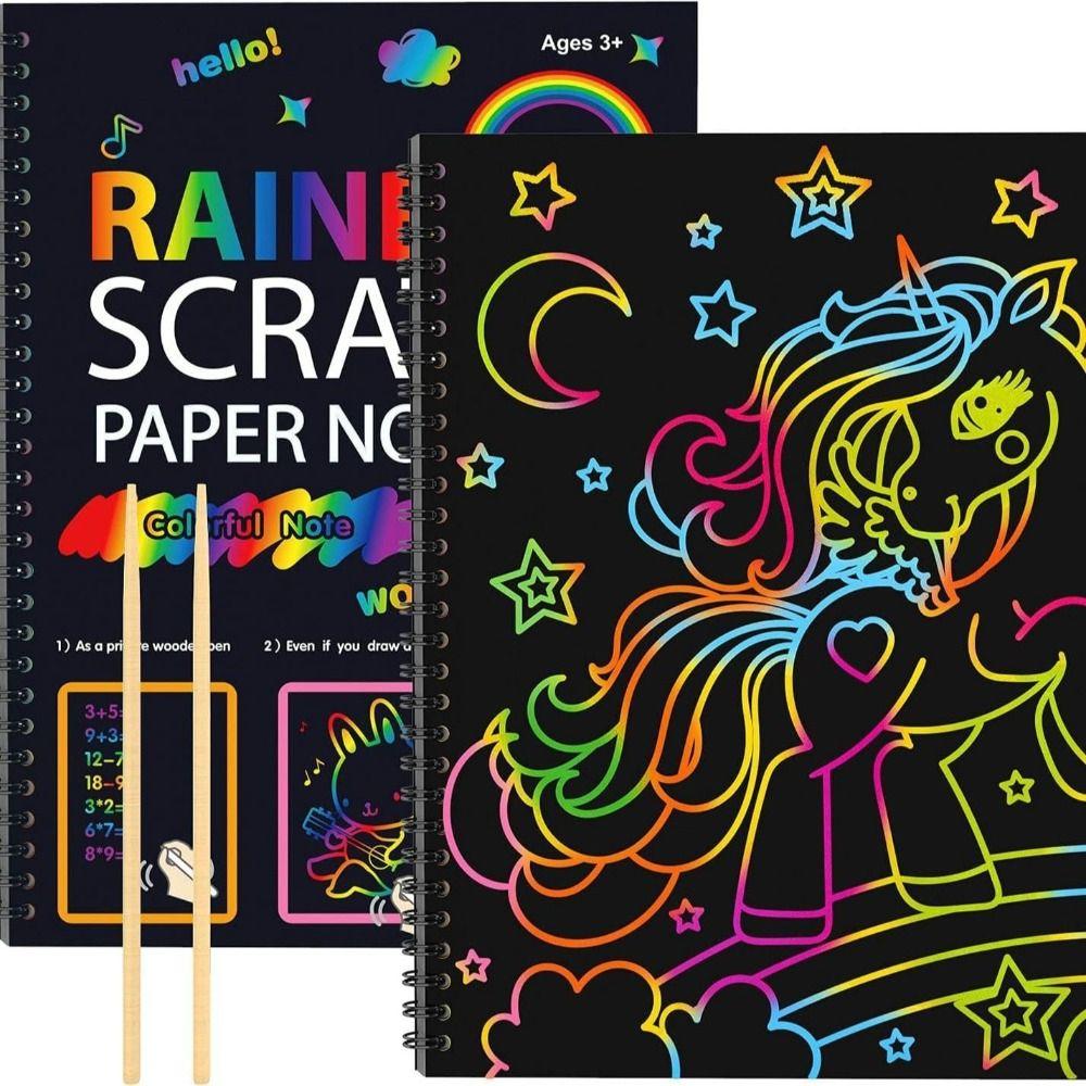 With Wooden Pen Rainbow Scratch Book Colorful Glitzy Paper Note Color Drawing Paper  Kids Gift