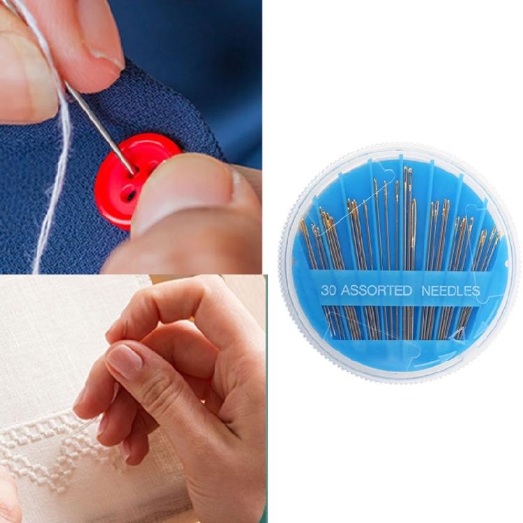 30Pcs Gold Eye Sewing Needle In Alloy Materials and Protective Round Case for Fashion Designers Craft
