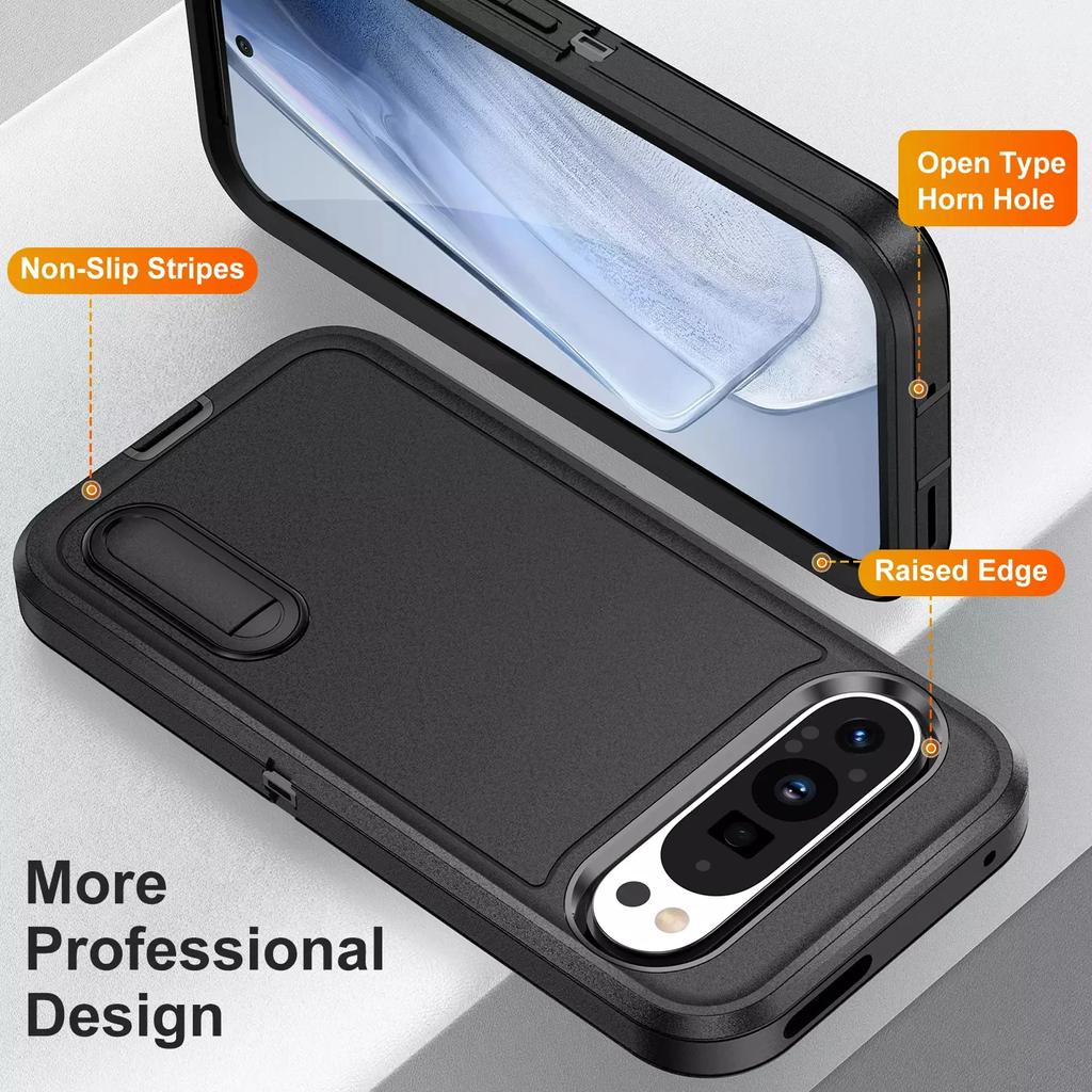 Coque robuste en silicone à armure lourde pour Google Pixel 9 /9 Pro / 9 Pro XL Robuste Protection Lourde avec Support Housse antichoc