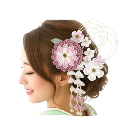4-Piece Tsumami Zaiku Hair Accessory Set for Coming-of-Age Ceremony, Furisode Kimono, Hakama, Graduation, Yukata, and Jusan Mairi - Featuring a