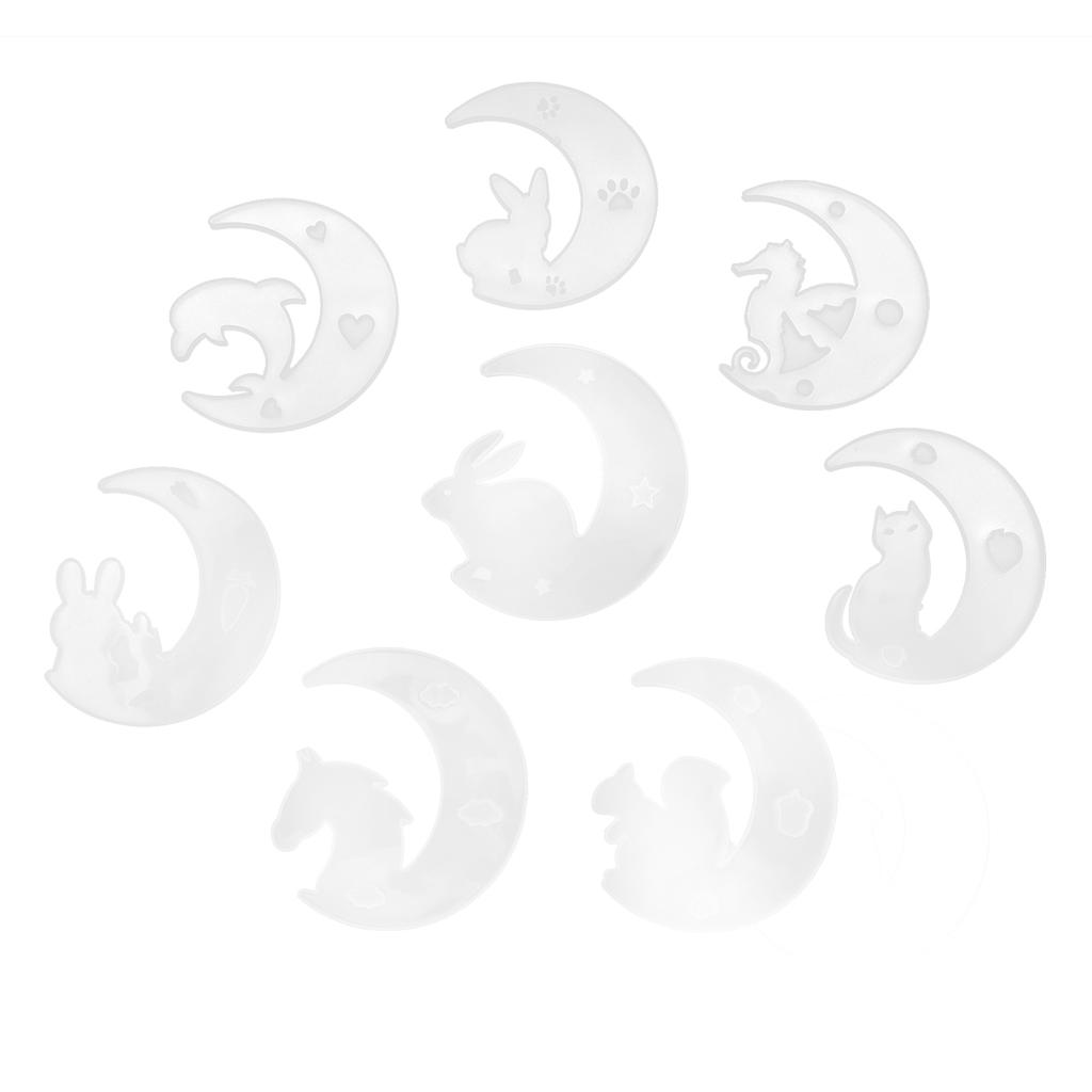 8Pcs Silicone Moon Mold Mirror DIY Epoxy Resin Casting Crystal Glue Fawn Cat Rabbit Dolphin