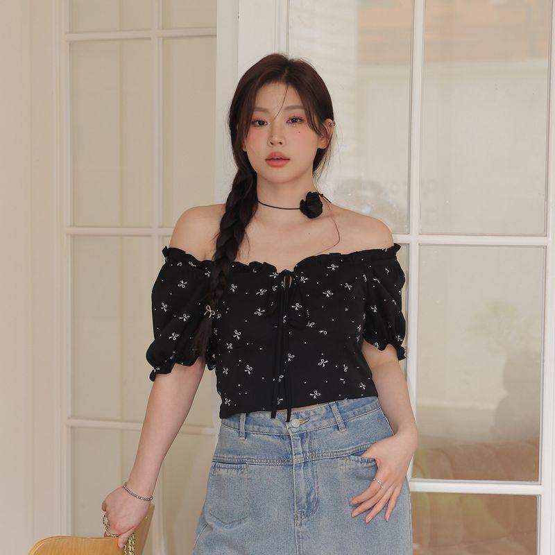 Zhang Daren 2026 Summer Plus Size Women s Fashion for Slightly Chubby Women Slimming Set Off-Shoulder Floral Top Wide-Leg Jeans Top - Second Batch 4XL