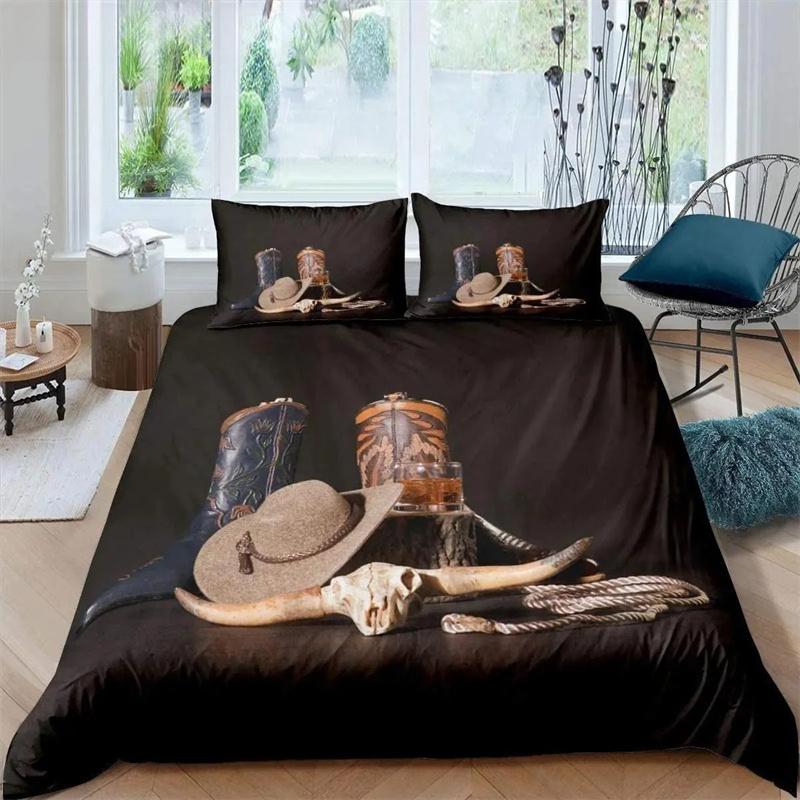Western Cowboy Duvet Cover Set Vintage Farmhouse Bedding Set for Kids Boys Teens Queen Size Soft 2/3pcs Polyester Quilt Cover