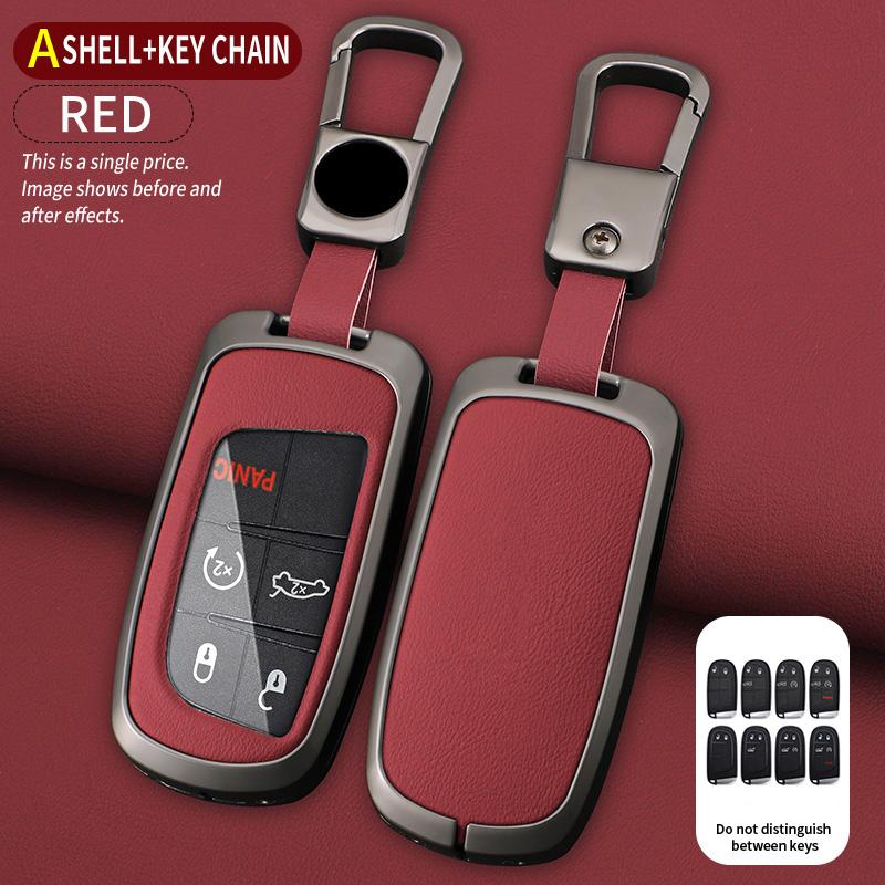 Metal Genuine Leather Auto Key Fob Case Cover Remote Fit For Jeep Renegade Compass Grand Cherokee Fit For Chrysler 300C Wrangler Dodge Auto