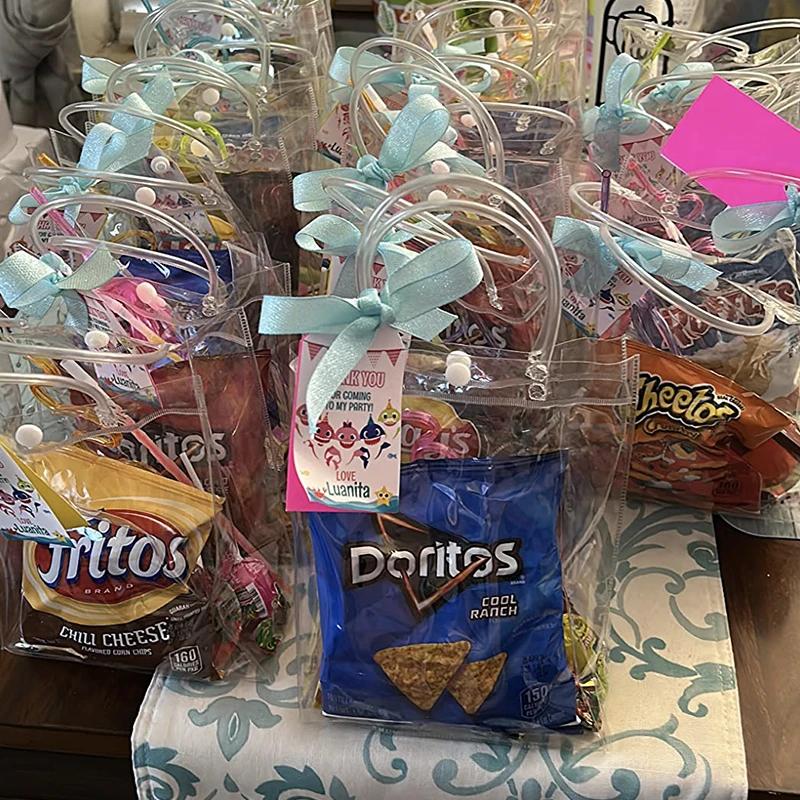 100PCS Reusable Clear PVC Plastic Tote Bag With Clear Handle Beautiful Gift Bag For Wedding Party Birthday Packaging Bags