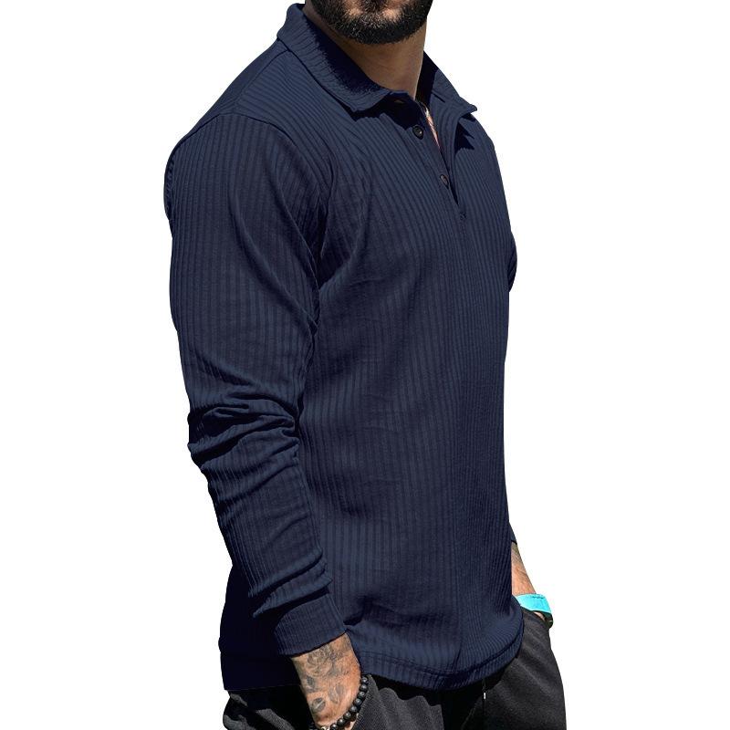 Pánské jarní a podzimní ležérní tričko s dlouhým rukávem a klopou, slim sportovní polo tričko s klopou, pánská móda