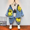Boys' Smiley Face Denim Set: Fashionable 2026 Star T-shirt for Toddlers and Young Children