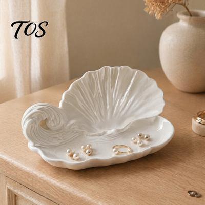 Aromatherapy Storage Tray 3D Printed Shell Wave Jewelry Tray Pearlized White Organizer Dish Elegant Ring Decorative Key Holder Trinket Multifunctional