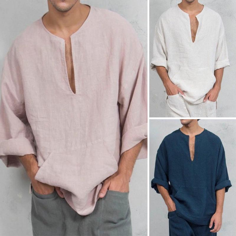 Premium Men's Long Sleeve Linen Shirt With Loose Fit For Casual Summer Comfort