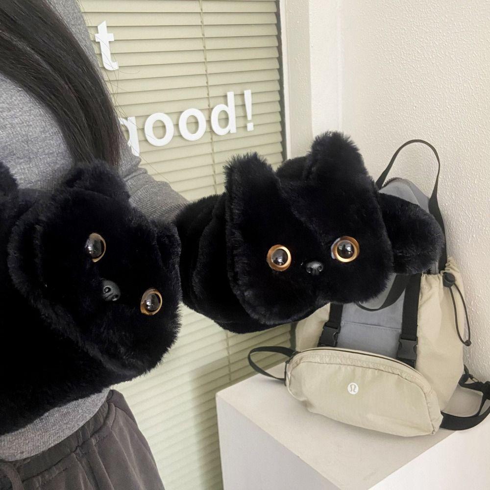 Cute Kitty Mitten Warm Cat Halter Gloves Fashion Black Cat Fur Gloves Riding