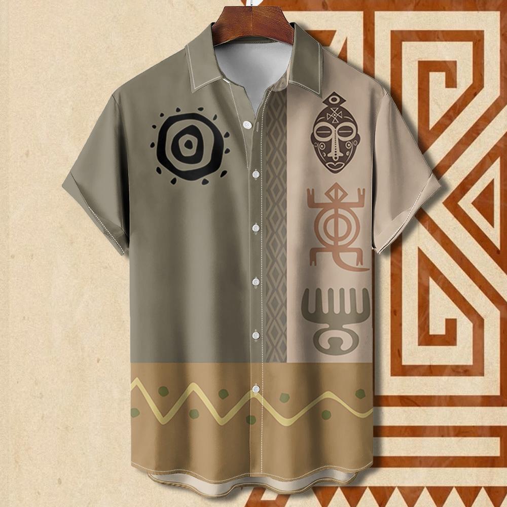 Vintage Ethnic Patterns 3D Print Beach Hawaii Shirts For Men Casual Turndown Collar Short Sleeve Beach Button Shirt Men's Shirts