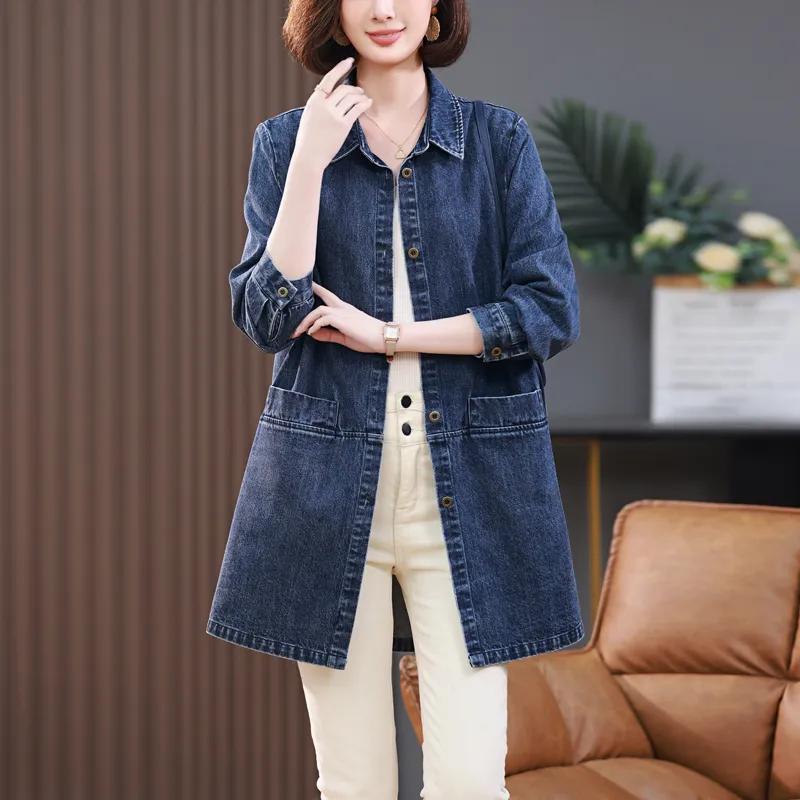Denim Jacket Women's Spring and Autumn Models Early Spring Fashion Western Style Mid-length Mother Shirt Windbreaker