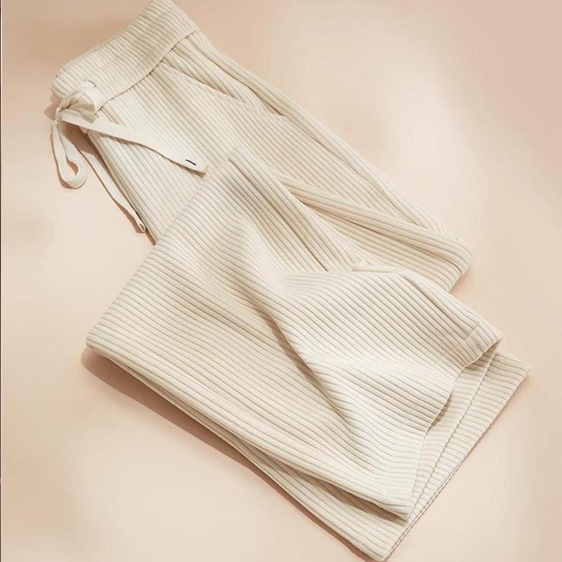 

Women s White Corduroy Velvet Wide-Leg Pants - 2025 Autumn/Winter Style, Thickened, Slimming, and Narrow Straight-Leg. XL