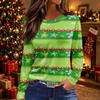 Women's Christmas Tree Print Crewneck Long Sleeve Top with Split Hem for Holiday