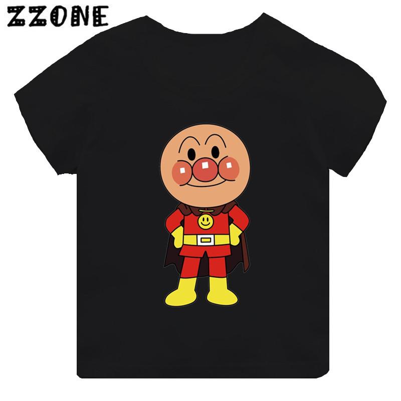 Anpanman och Baikinman Tryck Tecknad Barn T-shirt Roliga Flickkläder Baby Pojkar Svart Kortärmad T-shirt Barn Toppar,TH5254