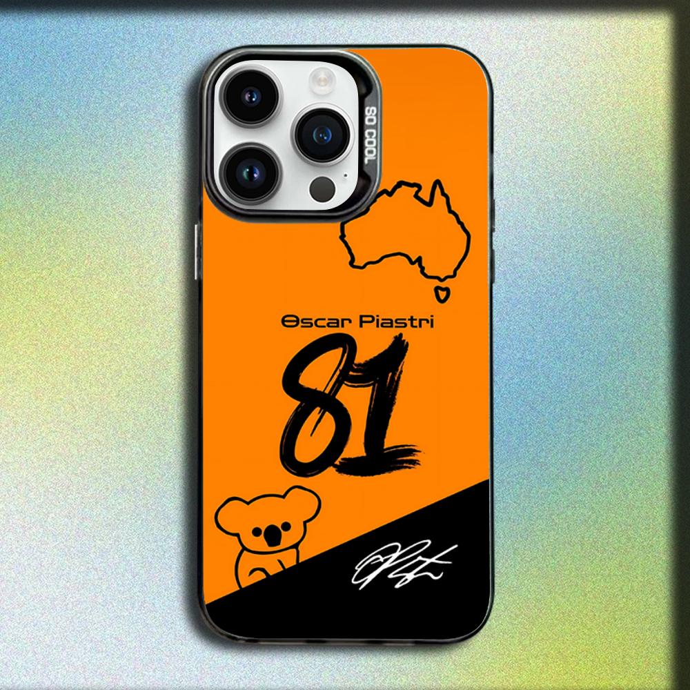 Custodia per telefono O-Oscar Piastri 81 per iPhone 16,15,14,13,12,11,Mini,Pro,SE,MAX Grigio Opaco Silicone Copertura Nera