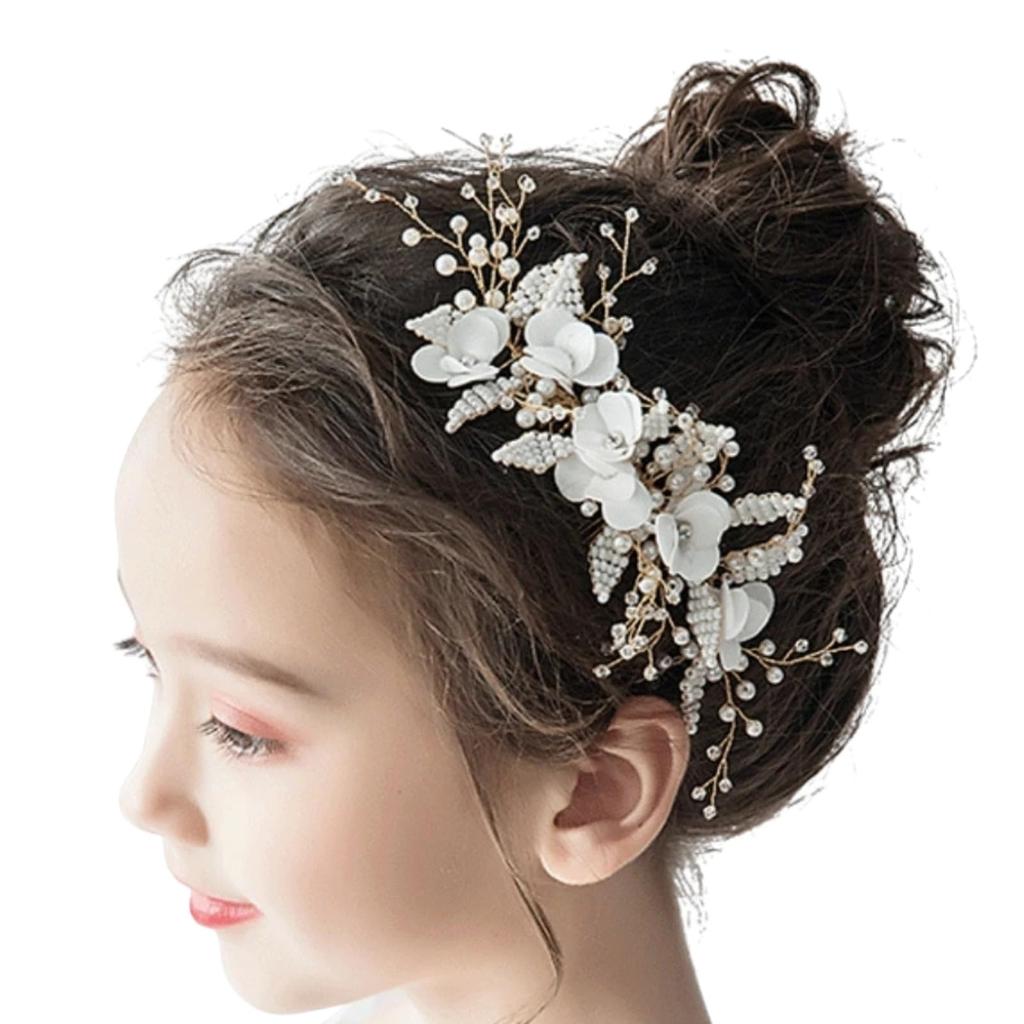 Hair Accessories Pearl Comb Hair Ornaments Girls Formal Piano Recitals Weddings Kids Hair Accessories Elegant Clear Beads Leaf Motif Photo Shoots