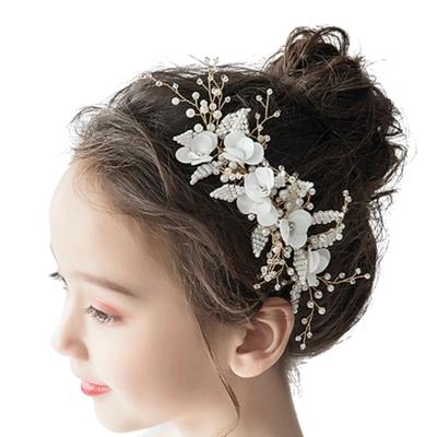 Children's Hair Accessory, Pearl Comb, Hair Ornament for Girls, Formal, Piano Recital, Wedding, Elegant Hair Accessory with Clear Beads and Leaf