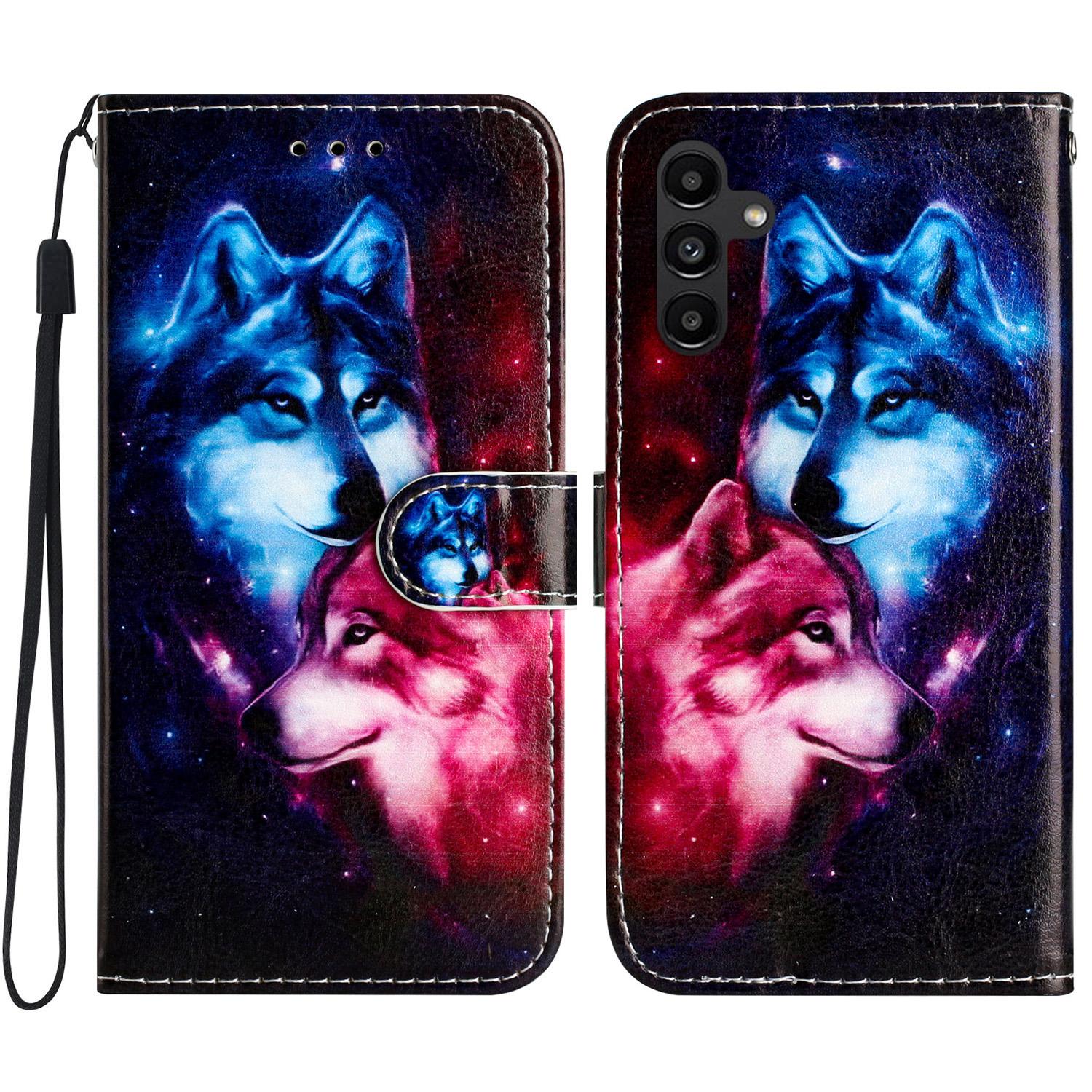 

For Samsung Galaxy A36 5G Wallet Case Printed Pattern Design Leather Phone Cover Couple Wolf