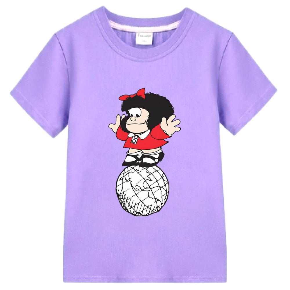 Summer new style 100% Cotton T-shirt Mafalda Comic Boy Cartoon Print Tops Kids Clothes Girls One Piece Print Anime O-neck Tees Cute T-shirt