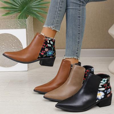 European and American Pointed Foreign Trade Thick Heel Short Boots Women's 2025 Autumn New Color Matching Large Size Chelsea Boots