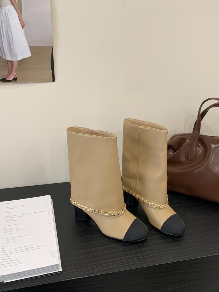 Round head color matching knight boots autumn 2025 new temperament thick heel tube pants tube boots women