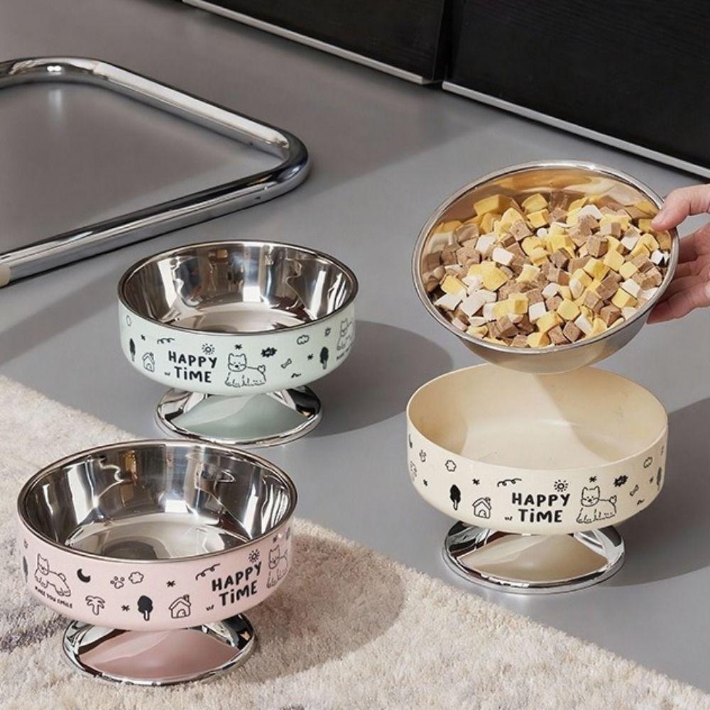 Cartoon Elevated Cat Bowl Stainless Steel Pet Food Bowl Cute Pet High Foot Bowl  Home