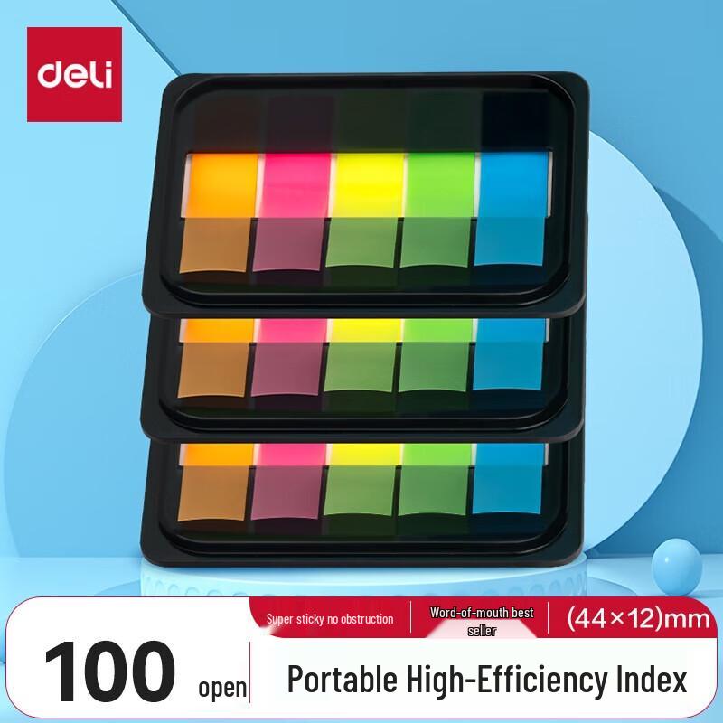 Deli 5-Color Fluorescent Index Tabs (100 Sheets)