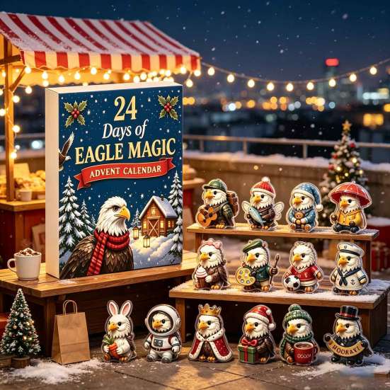 Holiday Countdown Activity Kit Eagle Advent Calendar, 24Pcs Acrylic 2D Ornament Set with Mini Festive Home Decoration Cartoon Figures, Christmas Tree