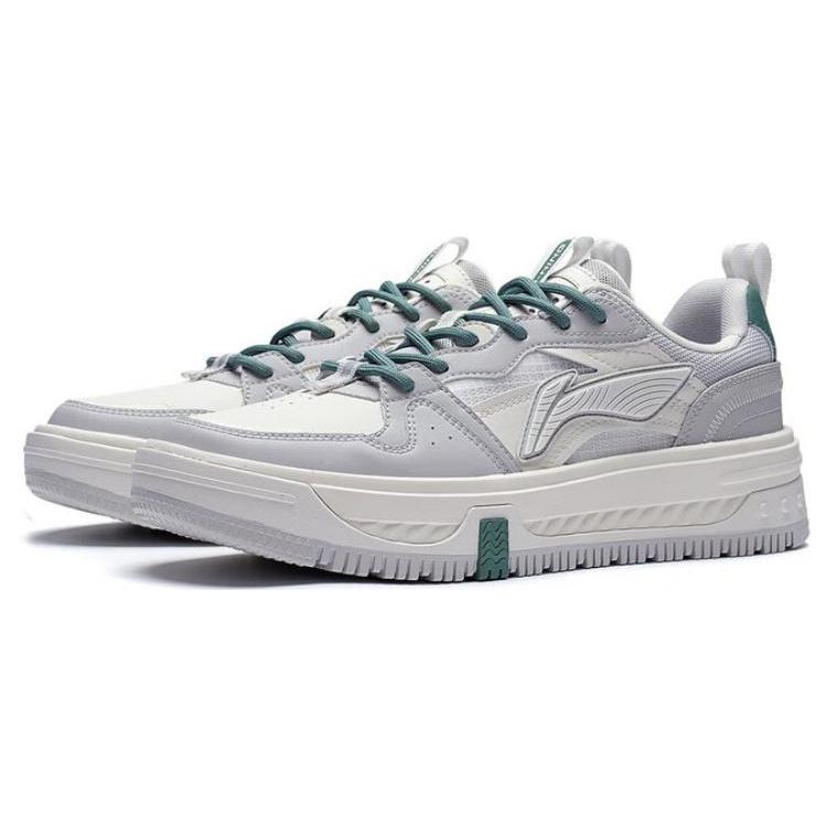 New LiNing Anti Slip And Wear Resistant Height Increasing Low Top Skateboard Shoes Light Smoke Gray Ecru AGCT143-2