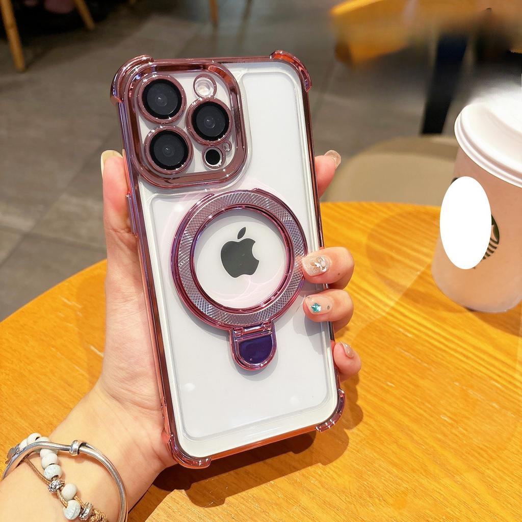 Applicable To IPhone 16 Mobile Phone Case Screw Bird's Nest Pattern Metal Bracket Four Corner Anti-fall Apple 15 Transparent Hard Jacket