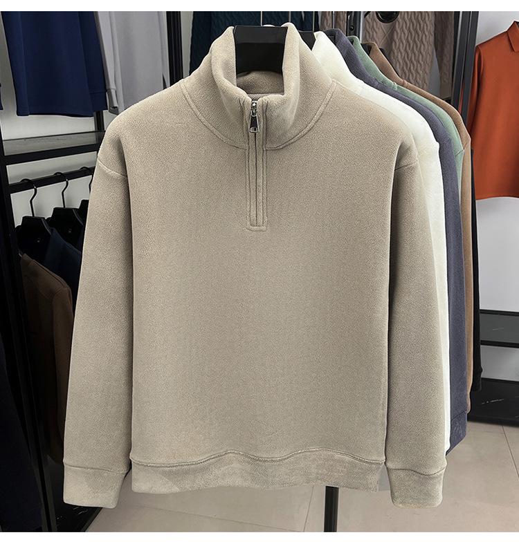 Moletom com Capuz Teddy Fleece Masculino de Gola Alta com Meio Zíper - Quente, Grosso e Versátil para Outono e Inverno