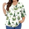 Women's Fashion Casual  Printed V-Neck Pleated Seven Minute Sleeve Ruffle Sleeve T-Shirt Plus Size Tops
