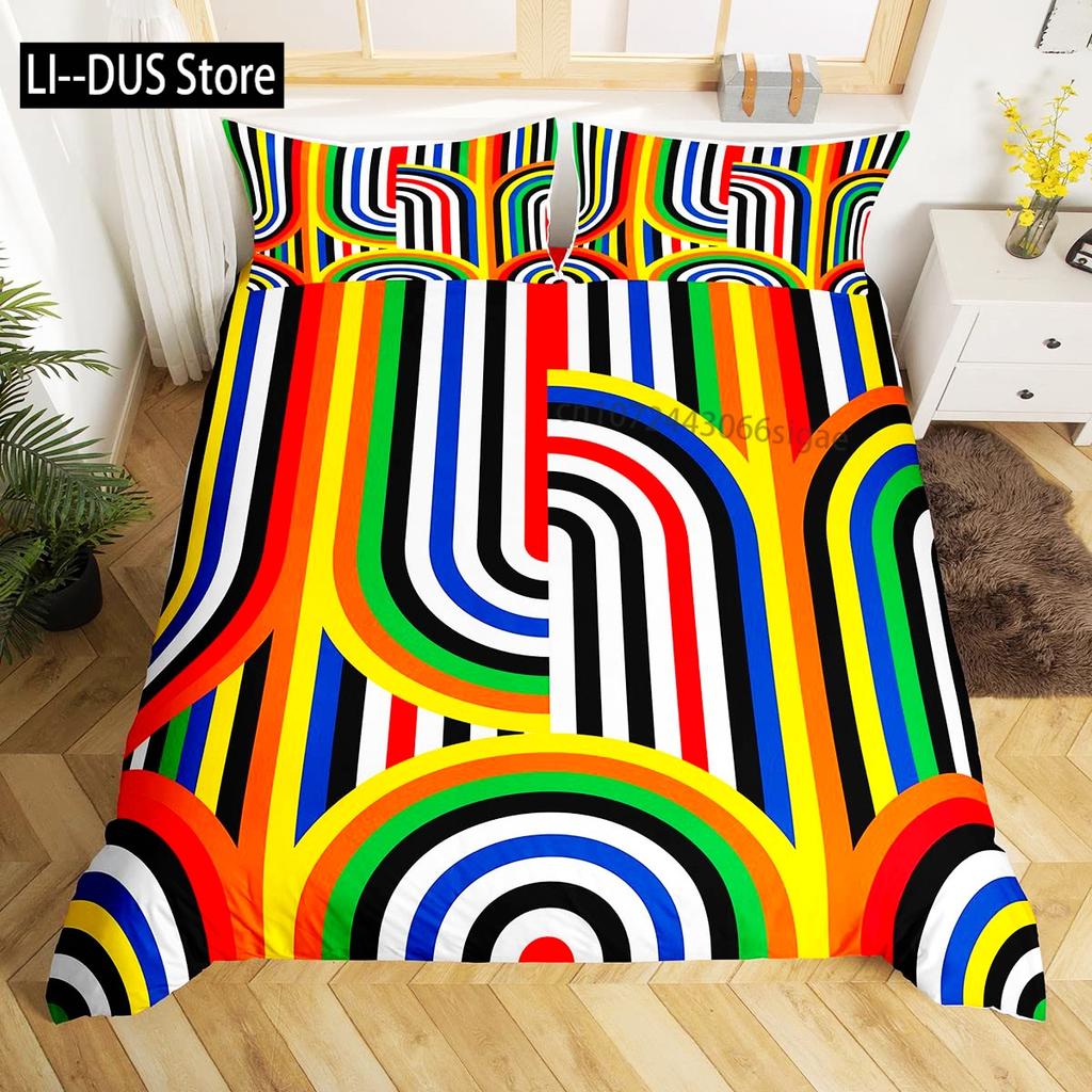 Black White Art Bedding Set,Abstract Geometry Duvet Cover For Kids Teen Boys Girls,Optical Illusion Comforter Cover, Full Size
