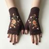 Vintage Embroidery Knitted Gloves Floral Fingerless Gloves All-Match Winter Wool Gloves  Outdoor
