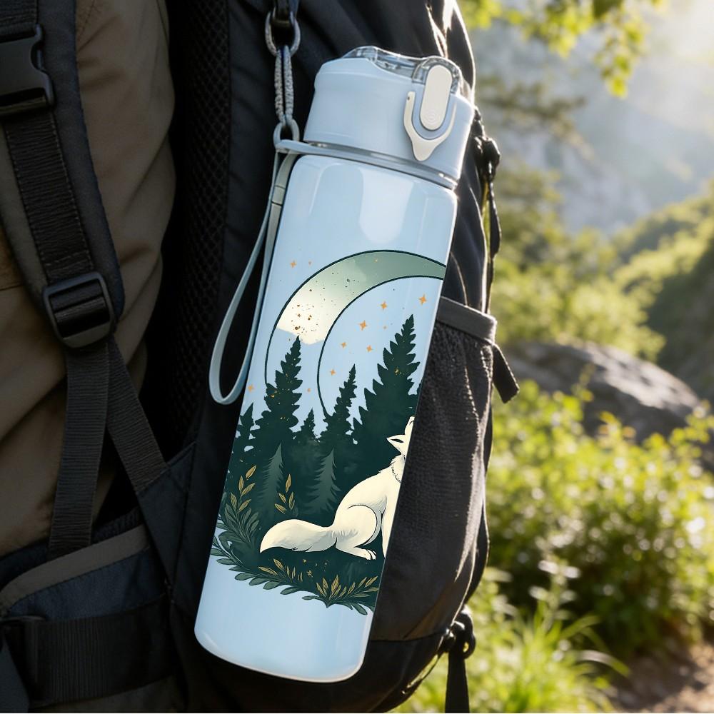 1PC Moon Forest Wolf Silhouette 750ml Color Plastic Sports Water Bottle Leakproof Flip Straw Lid Suitable for Sports Office Home Use