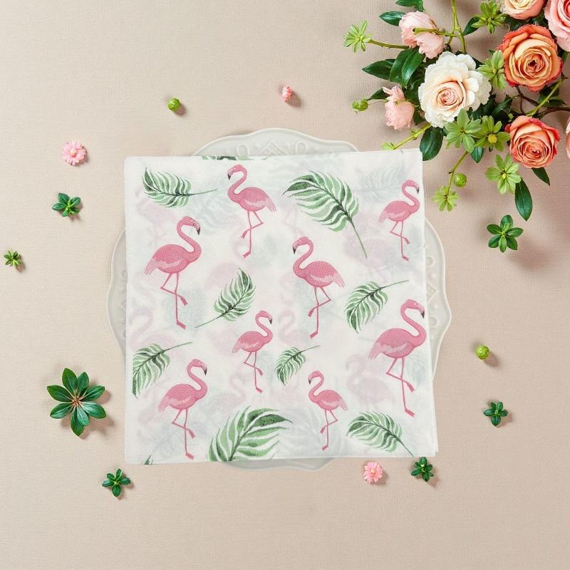 Flamingo Napkins, 33cm 2-Ply Pink Flamingo with Green Leaves Pattern for Pool Outdoor Summer Party Decor, 20pcs