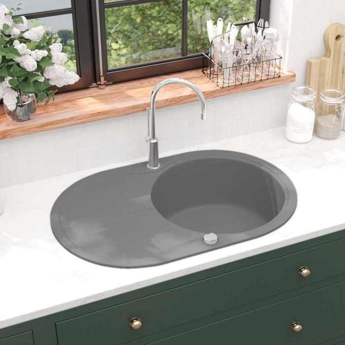 VidaXL Évier de Cuisine en Granit Bac Unique Ovale Gris Décor Cuisine Maison 142959