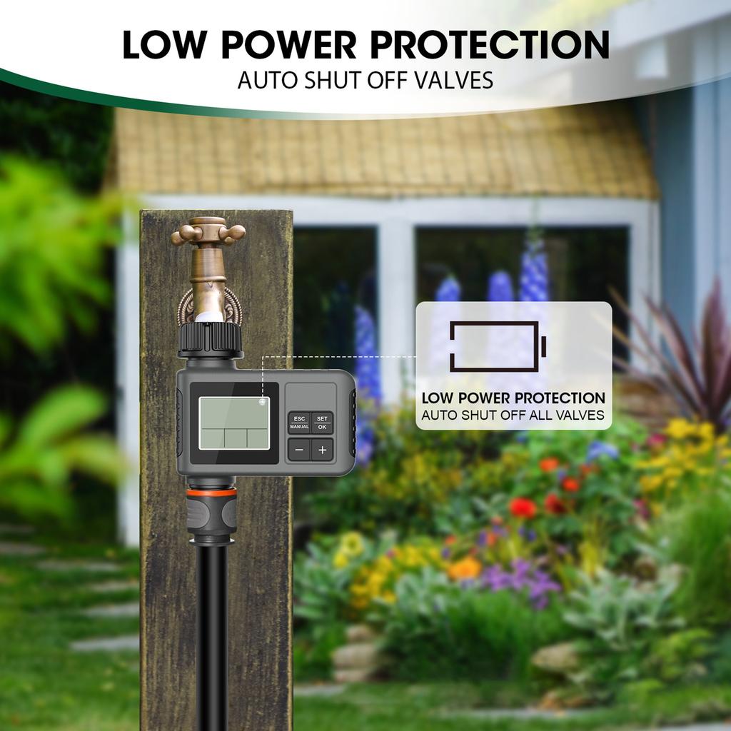 Garden Irrigation Timer Single Outlet Water Timer with Rain Delay Function Programmable Automatic Sprinkler Timer Large Screen IPX5 Rainproof for Lawn