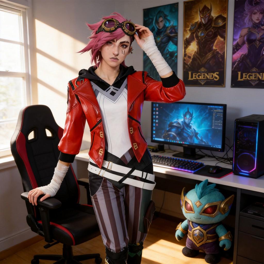Costume Cosplay Vi di Arcane League Of Legends in Tessuto di Poliestere per Eventi Anime e Gaming