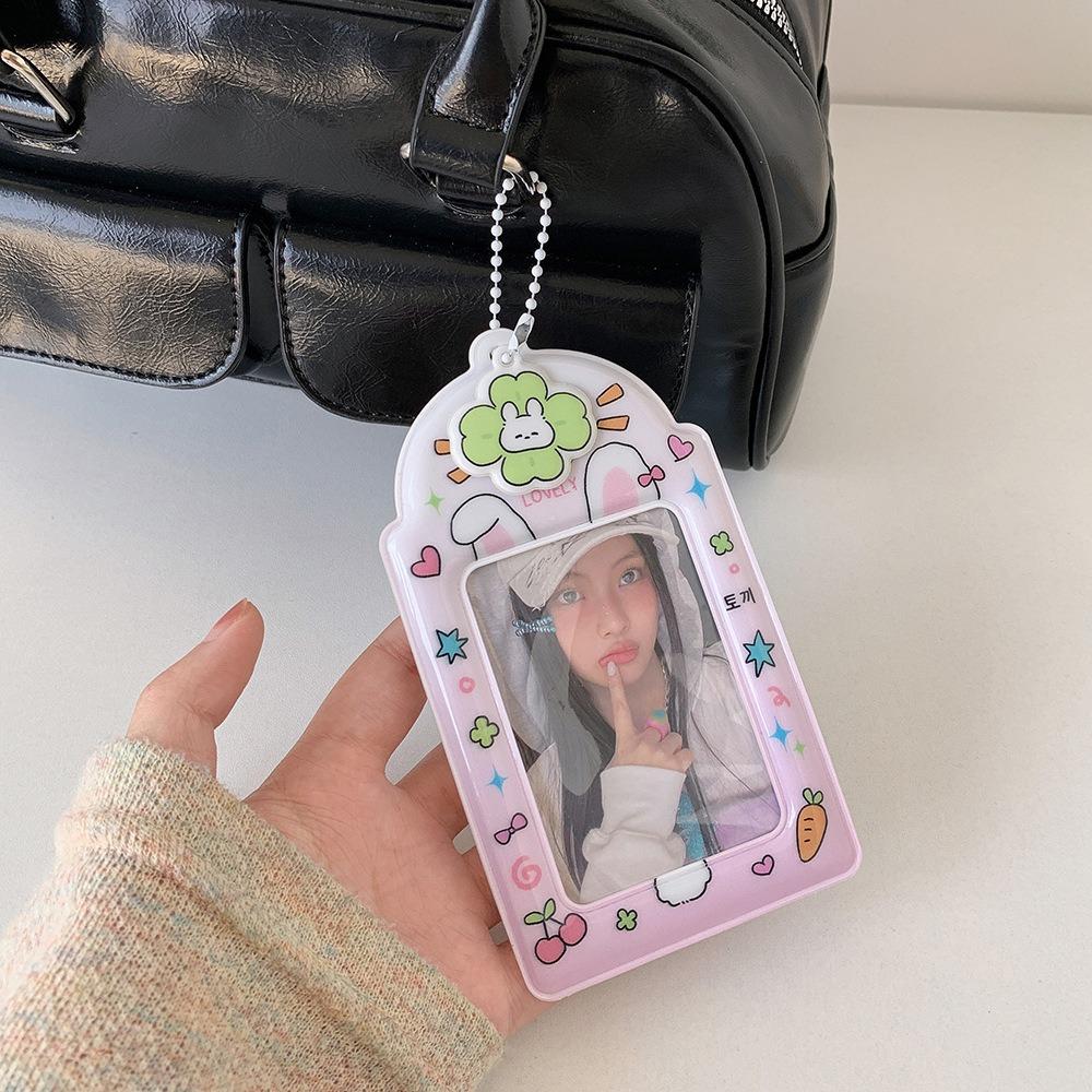 New PVC Photocard Holder Keychain Hanging Decoration Idol Card Display Protector Photo Frame Cartoon Animal ID Badge Holder